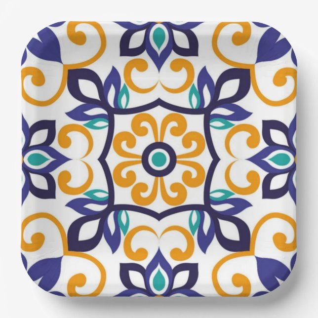 Tuscan Verve Vibrant Scrollwork  Mediterranean  Paper Plate (Front)