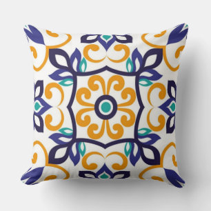 Tuscan Verve Vibrant Scrollwork Mediterranean Throw Pillow