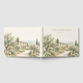 Tuscan Villa Olive Grove Watercolor Wedding Guest Book