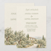 Tuscan Villa Olive Grove Watercolor Wedding