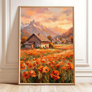 Tuscan Village Painting Art for Living Room Walls Poster