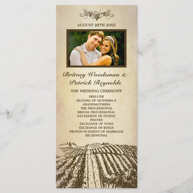 Tuscan Vintage Winery Vineyard Wedding Programs (Front)