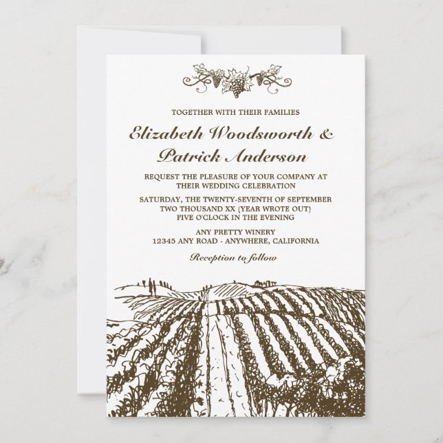 Tuscan Winery Rustic Vineyard Wedding Invitations (Front)