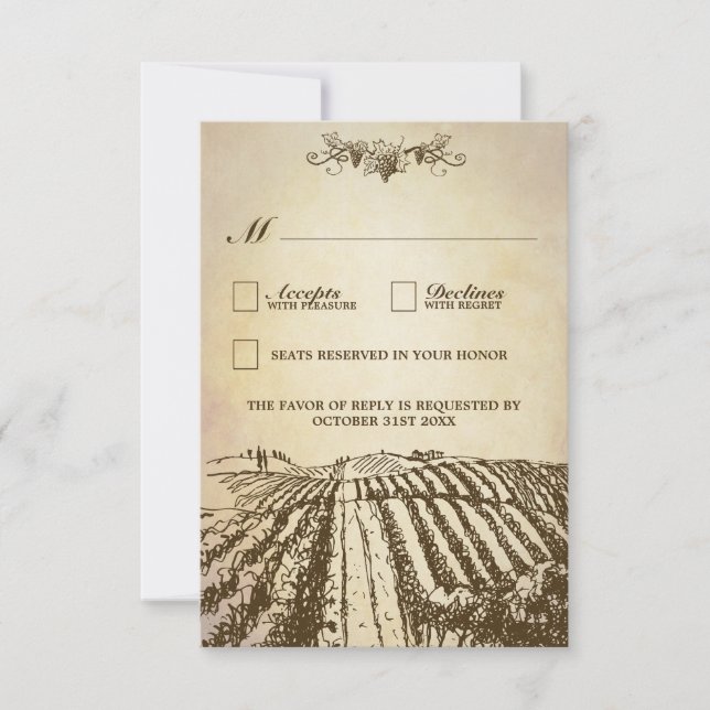 Tuscan Winery Rustic Vineyard Wedding RSVP Cards (Front)