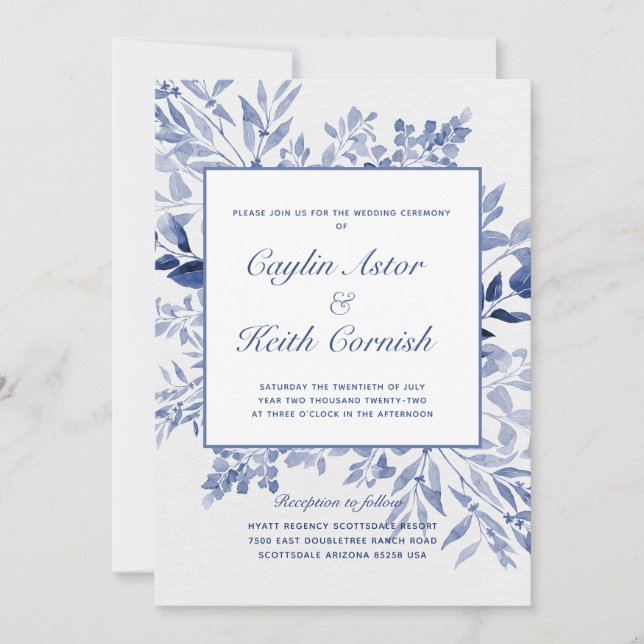 Tuscany Blue Greenery Wedding Invitation (Front)