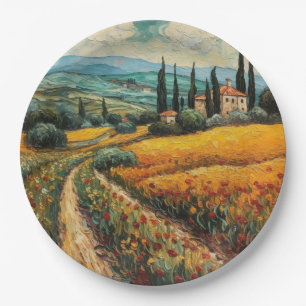 Tuscany countryside Italy van Gogh style Paper Plate