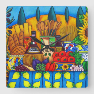 Tuscany Delights Square Wall Clock, Lisa Lorenz Clock
