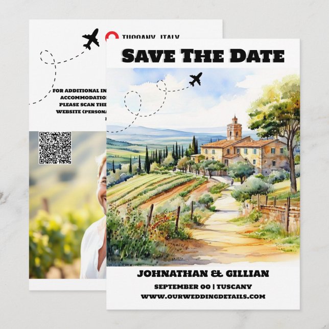 Tuscany destination wedding save the date modern (Front/Back)
