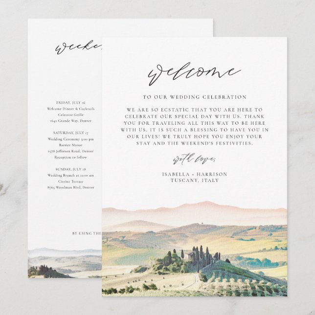 TUSCANY Destination Welcome Letter Timeline Invitation (Front/Back)