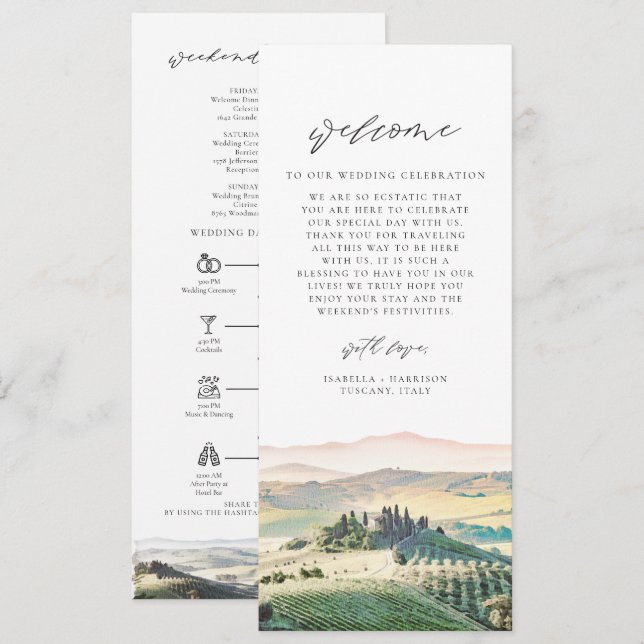 TUSCANY Destination Welcome Letter Timeline Menu (Front/Back)