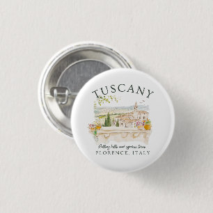 Tuscany Florence Travel – Rolling Hills & Trees 1 Inch Round Button