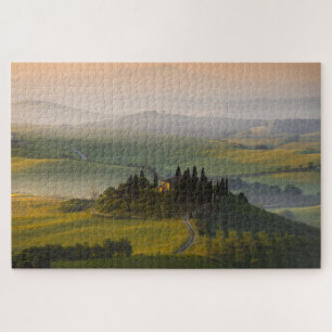 Tuscany hill landscape at sunrise jigsaw puzzle