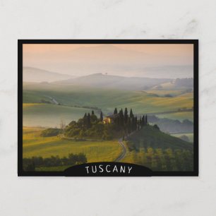 Tuscany hill landscape at sunrise postcard