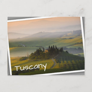 Tuscany hill landscape at sunrise postcard