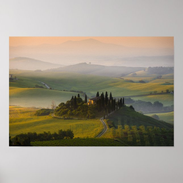 Tuscany hill landscape at sunrise poster (Front)