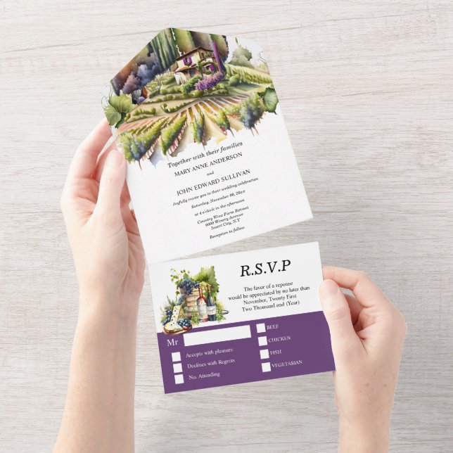 Tuscany Italian winery lavendar Italy vineyard  All In One Invitation (Tearaway)