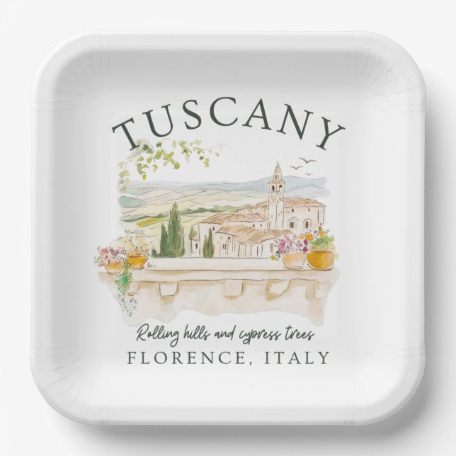 Tuscany Italy – Florence Hills & Cypress Trees Paper Plate (Front)
