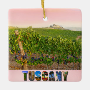 Tuscany Italy Italian Vineyard Pink Christmas Ceramic Ornament
