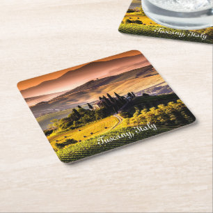 Tuscany, Italy - landscape photograph Square Paper Coaster