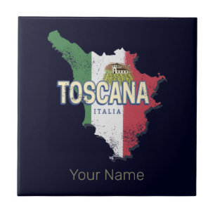 Tuscany Italy Retro Region Map Vintage Fattoria Tile