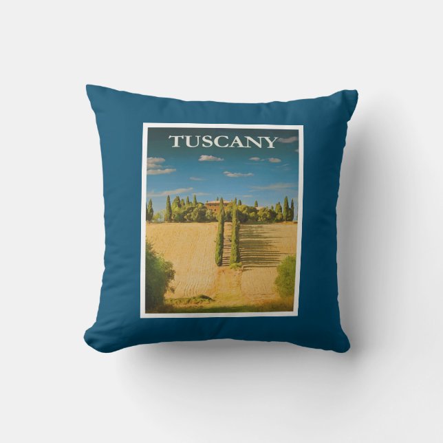 Tuscany Italy Retro Vintage Travel Poster Throw Pillow (Front)