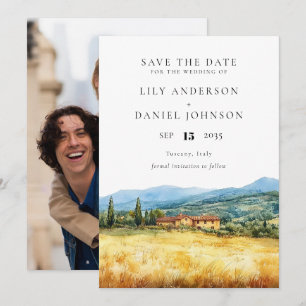 Tuscany Italy Rustic Watercolor Photo Wedding Save The Date