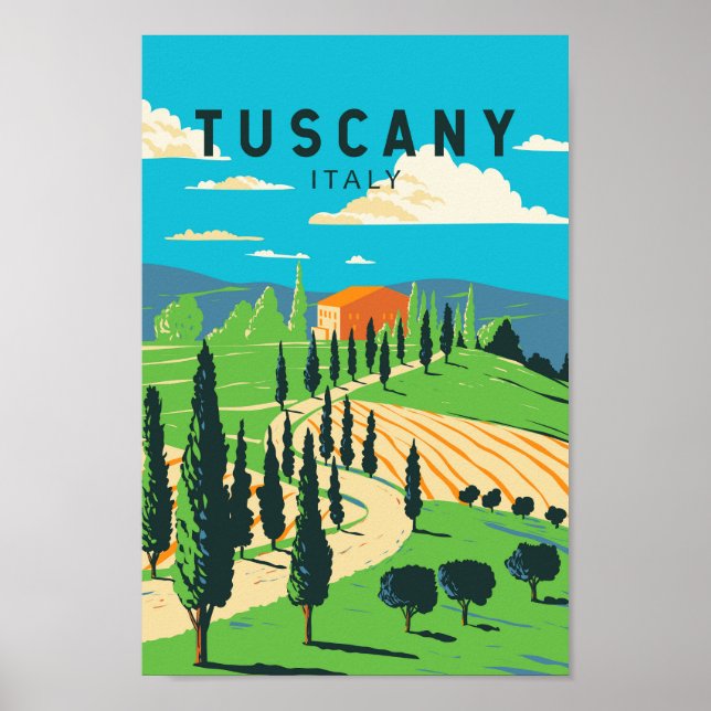 Tuscany Italy Vineyard Travel Art Vintage Poster (Front)