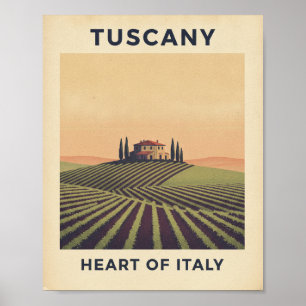 Tuscany Italy Vintage Travel Poster - Rolling Hill