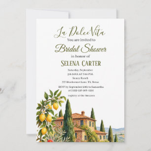 Tuscany Italy Vintage Watercolor Bridal Shower Invitation