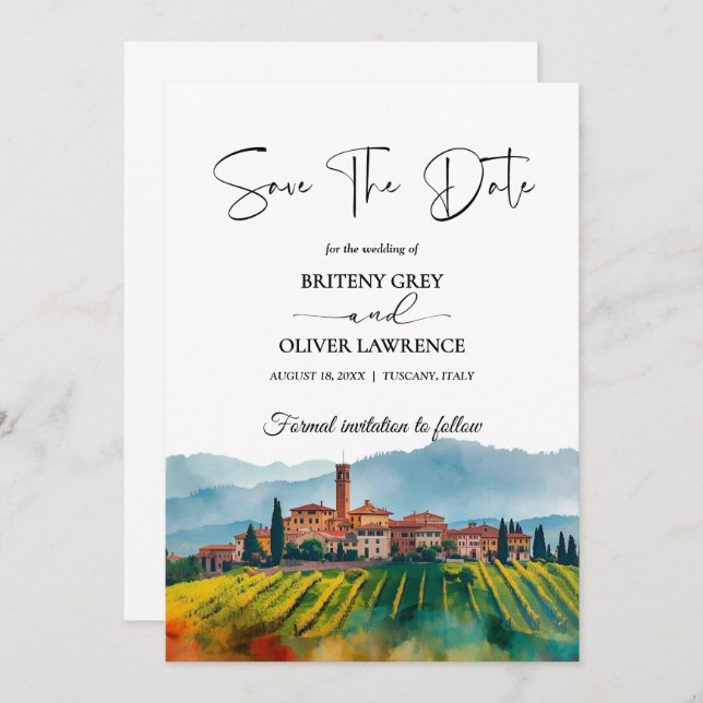TUSCANY Italy Watercolor Skyline   Save The Date (Front/Back)