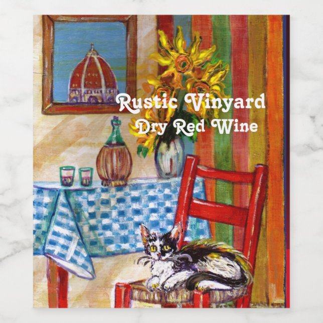 TUSCANY KITCHEN CAT,SUNFLOWERS WINE GLASSES WINE LABEL (Single Label)