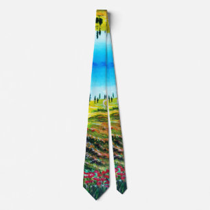 TUSCANY LANDSCAPE ,CYPRESS TREES WITH POPPIES  NEC TIE
