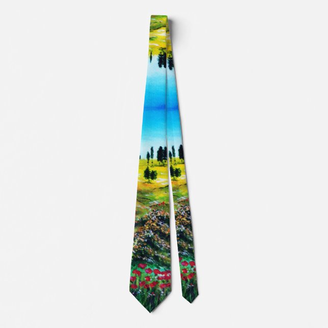 TUSCANY LANDSCAPE ,CYPRESS TREES WITH POPPIES  TIE (Front)