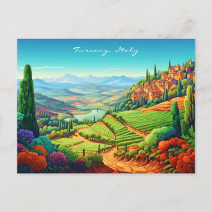 Tuscany Landscape Painting   Italy Travel   Art Postcard