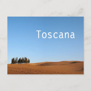 Tuscany landscape with cypresses and text postcard