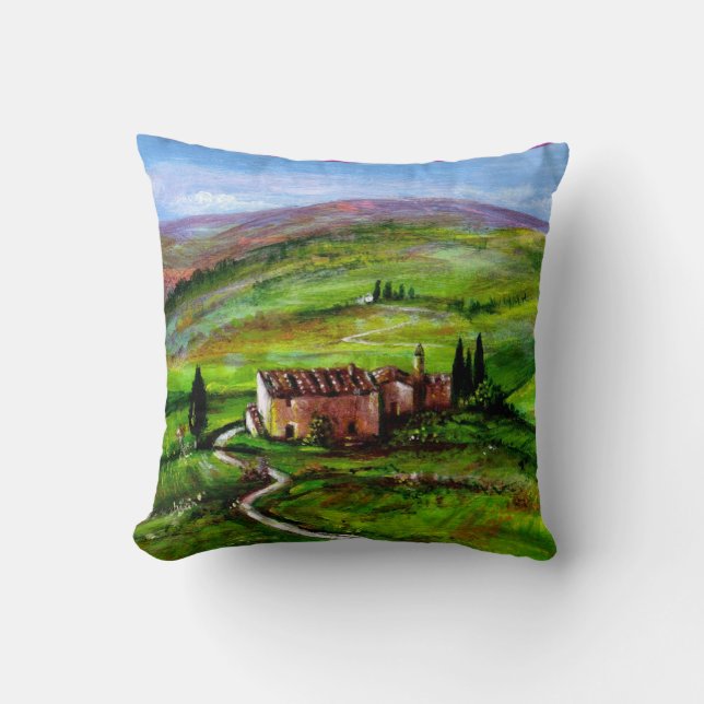 TUSCANY LANDSCAPE WITH GREEN HILLS THROW PILLOW (Front)