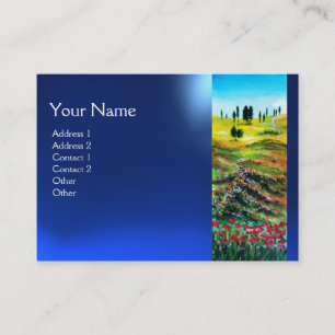 TUSCANY LANDSCAPE WITH POPPIES , blue sapphire Business Card