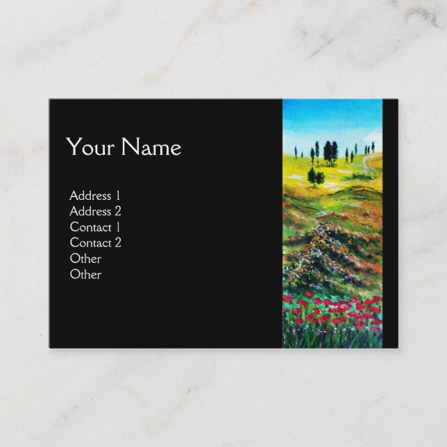 TUSCANY LANDSCAPE WITH POPPIES MONOGRAM BUSINESS CARD (Front)