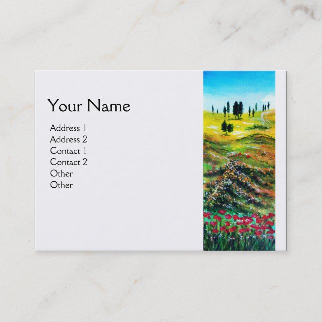 TUSCANY LANDSCAPE WITH POPPIES ,white Business Card (Front)