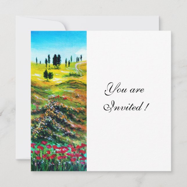 TUSCANY LANDSCAPE WITH POPPIES ,white Invitation (Front)