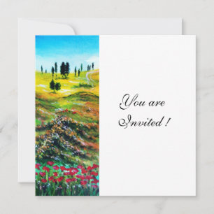 TUSCANY LANDSCAPE WITH POPPIES ,white Invitation
