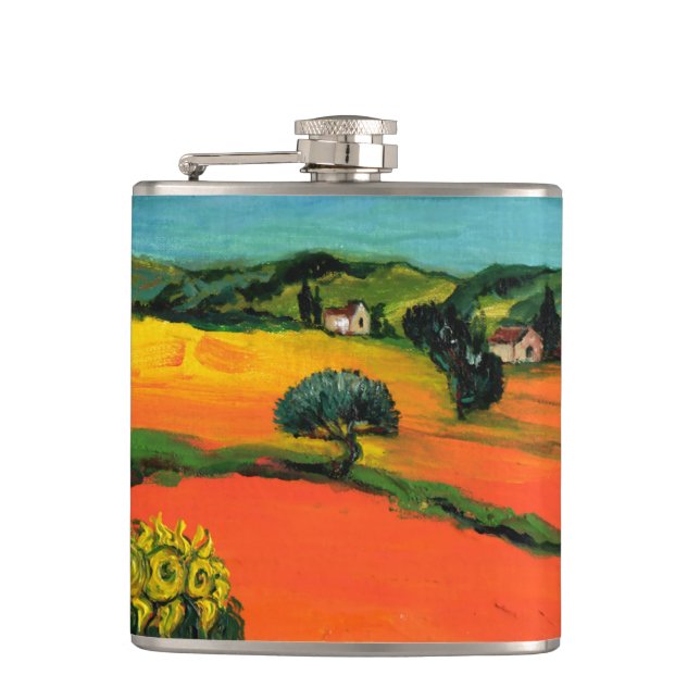 TUSCANY LANDSCAPE WITH SUNFLOWERS HIP FLASK (Front)