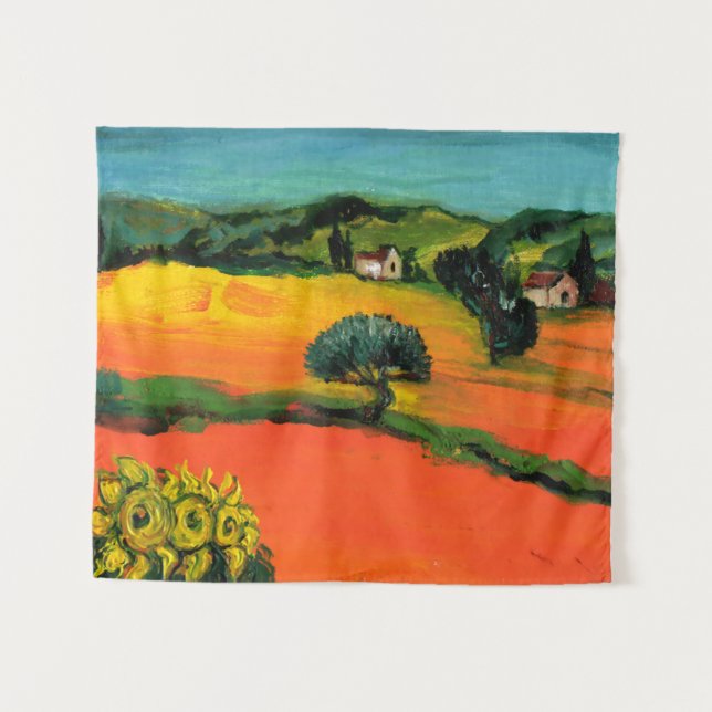 TUSCANY LANDSCAPE WITH SUNFLOWERS IN RED ORANGE TAPESTRY (Front (Horizontal))