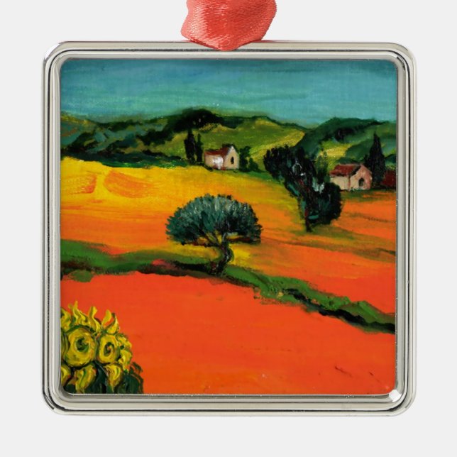 TUSCANY LANDSCAPE WITH SUNFLOWERS METAL ORNAMENT (Front)