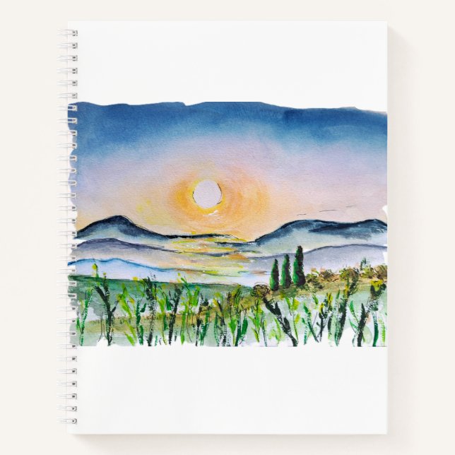 Tuscany Sunrise Watercolor Journey Italy Notebook (Front)