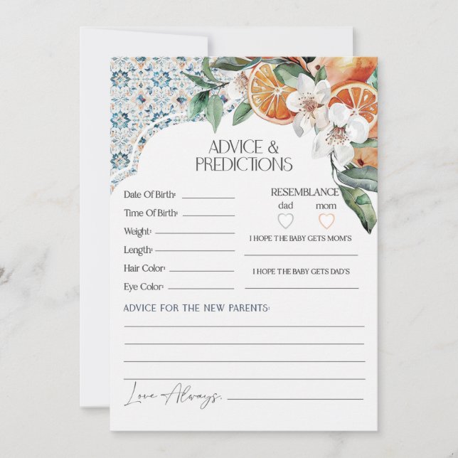 Tuscany Tile Coastal Italian Advice for Baby Card (Front)