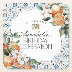 Tuscany Tile Italian Birthday Party Table Decor Square Paper Coaster