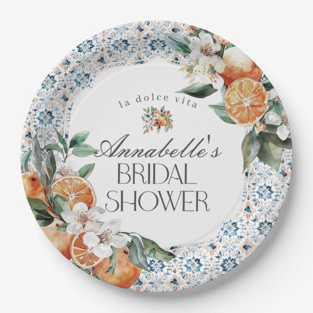 Tuscany Tile Italian Bridal Shower Table Decor Paper Plate (Front)