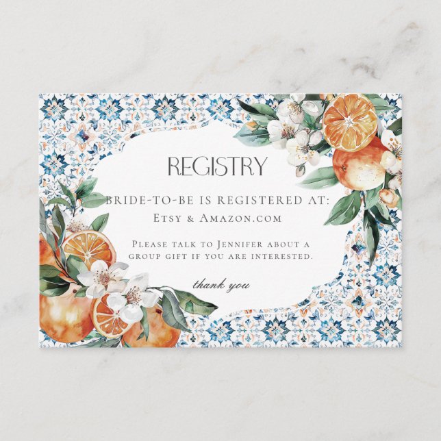 Tuscany Tile Italy Registry Invitation Insert (Front)