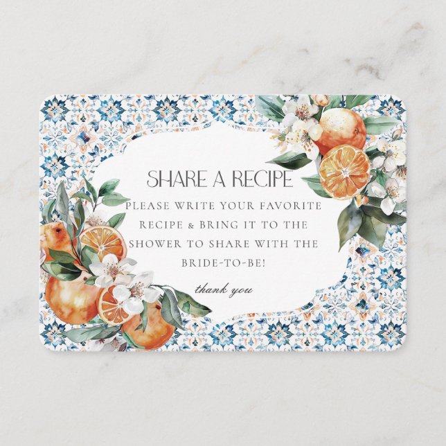 Tuscany Tile Italy Share a Recipe Invite Insert (Front)